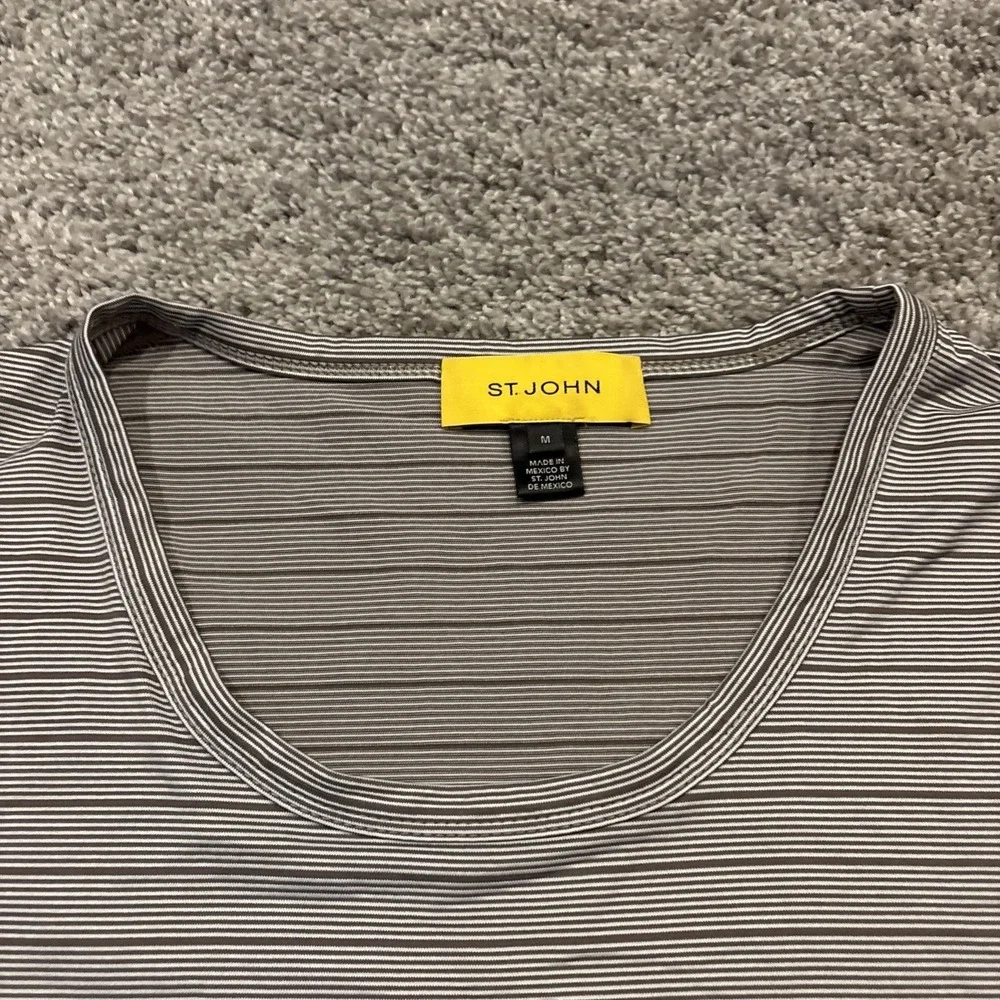 St. John Top Womens Medium Striped Pullover Shirt Office Stretch Layered Sleeves